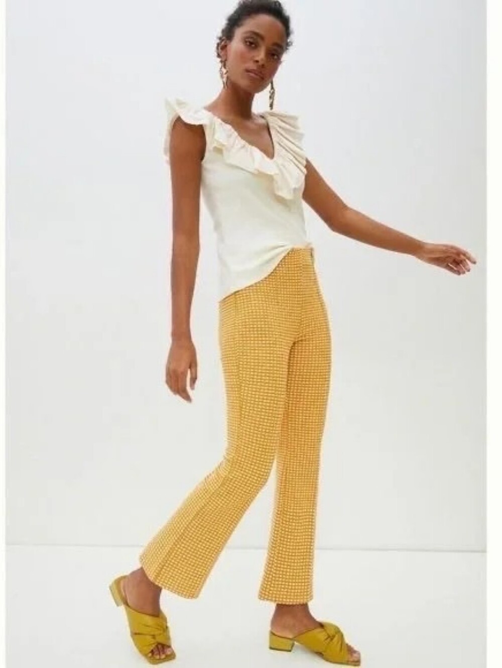 Maeve Anthropologie Mollie Gingham Checked Flared Pants In L